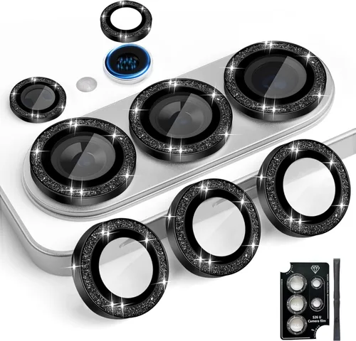 Vista 33 de Protector de lente de cámara para Galaxy S26, cubierta individual de lente de anillo de aleación de aluminio de vidrio templado con bandeja de Negro