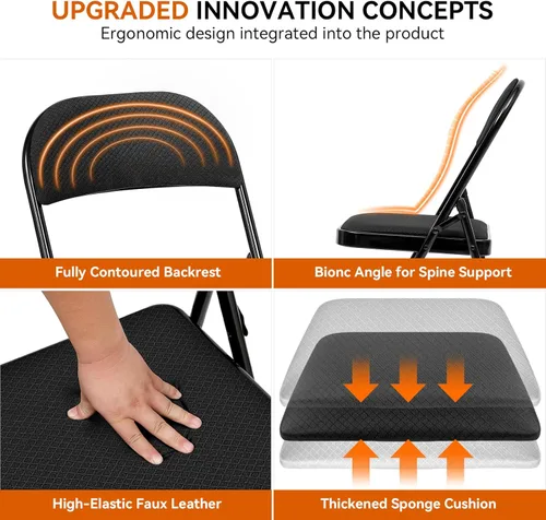 Vista 6 de Paquete de 2 sillas plegables con cojín acolchado, silla de metal con marco de acero resistente, capacidad de 450 libras y asiento cómodo, silla