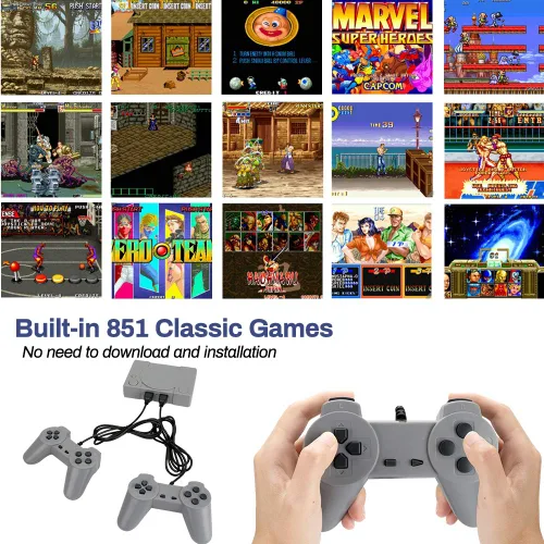 Vista 2 de Welltop PlayStation Classic 8-bit PS1 Retro Video Game Console, Mini Video Games Consoles, Built-in 851 Games with 2 Gamepads, Support AV Out Family
