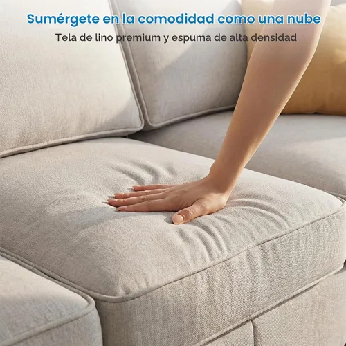 Vista 8 de Mjkone Juego de 2 Piezas para Sala de Estar, Sofás Seccionales, Juego de Sofá y Silla, Sofá Moderno de Lino con Marco de Madera y Patas