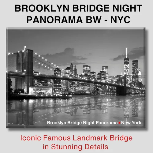 Vista 2 de Brooklyn Bridge Night Reflection Panorama – Imán de recuerdo fotográfico de la ciudad de Nueva York, imán de metal para nevera de Nueva York
