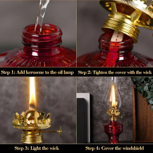 Vista 4 de 2 lámparas de aceite de cámara para uso en interiores, lámpara vintage de queroseno, linterna rústica de queroseno de huracán con mecha de fuego