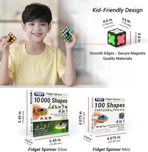 Vista 10 de TOSY Spinner Magnético Fidget que Brilla – 16 bloques, juguete 3 en 1: Spinner Fidget Transformable, cubo infinito/rompecabezas, brillante, regalo
