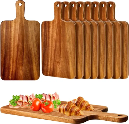 Vista 13 de Nuenen Tabla de cortar de madera con mango de 12 x 11 x 0.47 pulgadas, tablas de cortar de madera de bambú de acacia para cocina, pizza, pan, queso