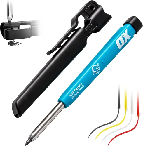 OX Tools - Juego mecánico de lápices de carpintero - Lápiz de construcción resistente con clip para cinturón, sacapuntas, soporte y 4 minas