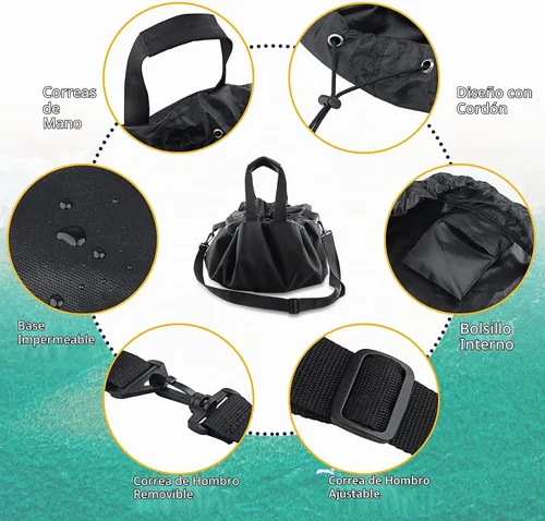 Vista 5 de Wetsuit Change Mat, Portable Large Beach Dry Bag Waterproof Changing Mats Negro