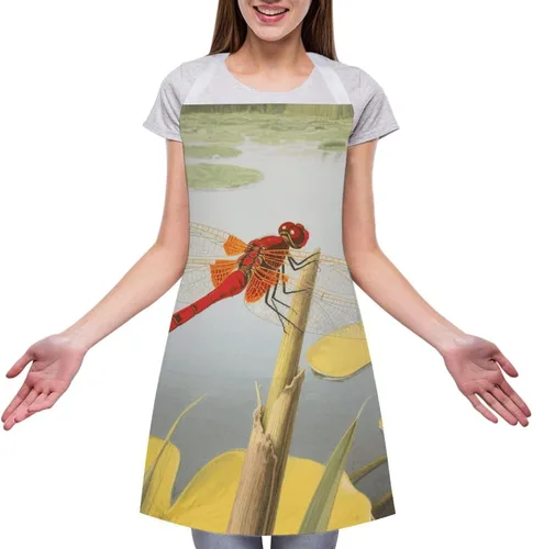 Vista 3 de MUSM Apron for Adults - 27.6 X 31.5 Inch, Heavy-Duty Polyester Aprons with Two Large Pockets, Waterproof Dragonflies Kitchen Apron for Cooking