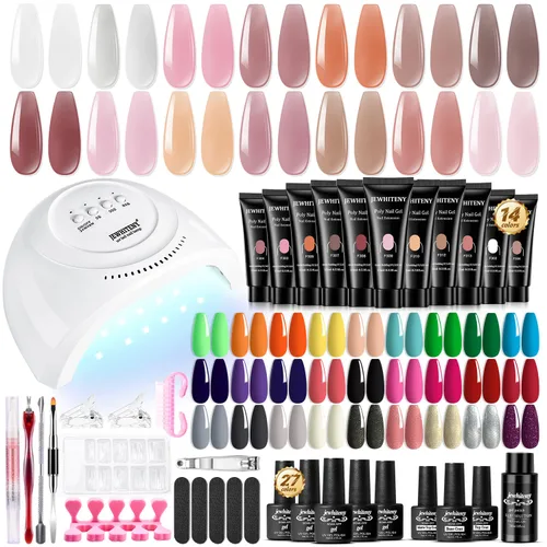 Vista 11 de JEWHITENY Kit de gel constructor sólido no pegajoso de 12 colores: gel de escultura 3D con mini lámpara de uñas U V para extensión de uñas