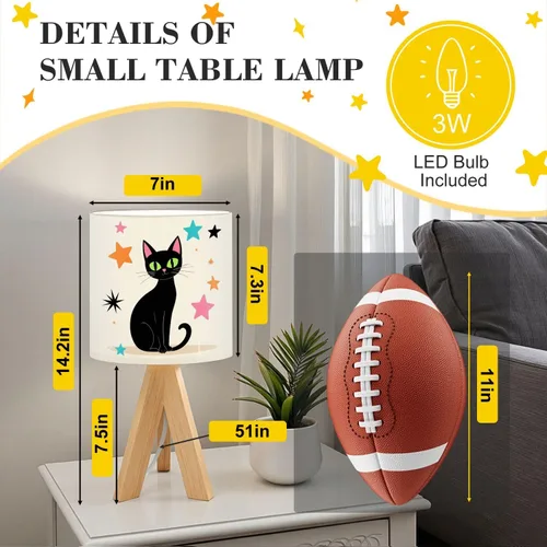 Vista 2 de Tripod Table Lamp Cat Mid Century Modern Black Retro Starbursts Teal Pink Diamond Bedside Lamps Small Lamp Nightstand Lamp with Linen Lampshade