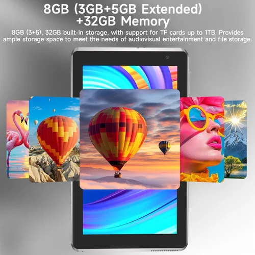 Vista 2 de BYANDBY Tablet 7 pulgadas Android 15.0 Tablet, 8GB+32GB ROM (1TB Expand), Quad-Core, WiFi, GMS, Cámara dual, Educativo, Juegos (negro)
