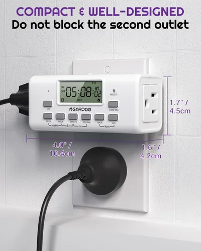 Vista 4 de [2 Pack] NEARPOW Digital Timer For Lamp With Dual Outlets, Programmable Timer In Door, Outlet Timer For Lights,10 On/Off Programs, 24-Hour And 7-Day