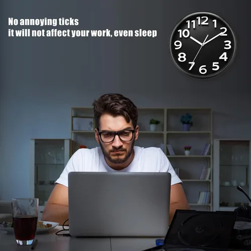 Vista 4 de Plumeet reloj de pared grande de 13 pulgadas, silencioso, sin tictac, de cuarzo, para decoración de sala de estar, estilo moderno, adecuado