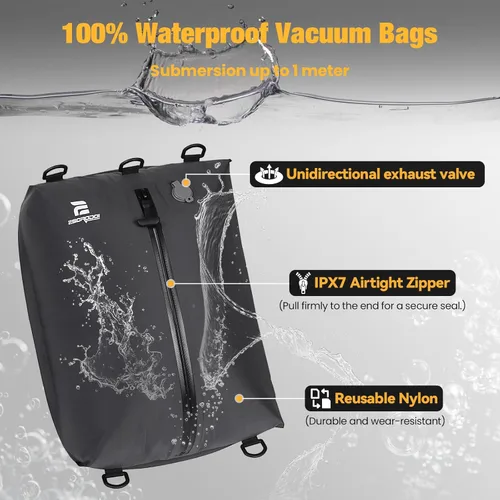 Vista 4 de Bolsas de vacío para viajes con bomba, juego de 3 tamaños, bolsas de compresión al vacío reutilizables para equipaje, ahorro de espacio IP67, cubos