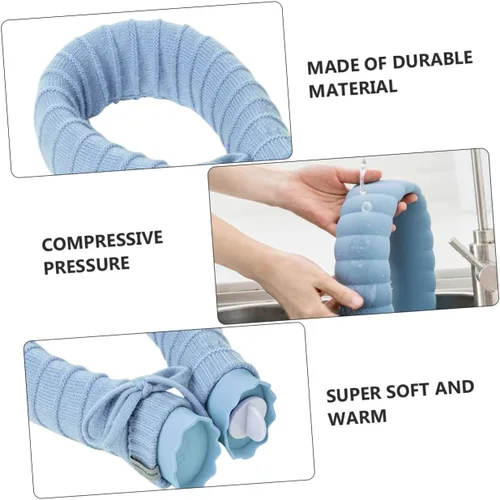 Vista 8 de Bolsa de agua caliente en forma de U con funda de punto extraíble lavable y lavable, bolsa de calor de gel de sílice para el cuidado del cuello