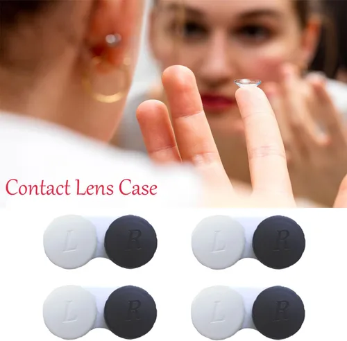 Vista 3 de Paquete de 4 Estuches para Lentes de Contacto a Granel Caja Contenedor de Remojo y Almacenamiento (Negro)