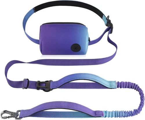 Vista 17 de Roses&Poetry Correa de Perro Manos Libres con Bolsa con Cremallera, Correa Elástica de Cintura de 6-9 pies para Caminar con Perros Medianos