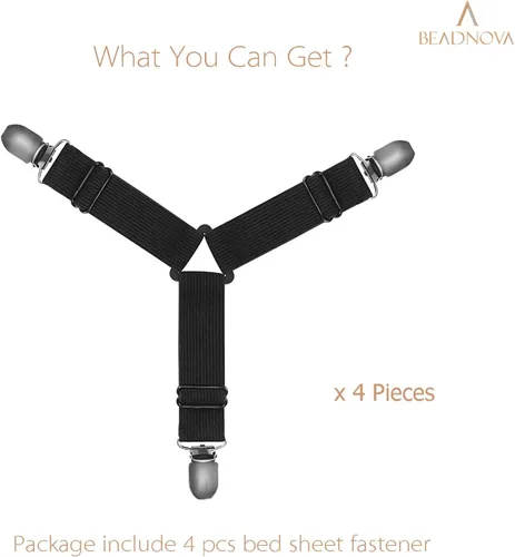 Vista 3 de BEADNOVA Correas para sábanas de cama, 4 piezas triangulares, clips de sábana ajustables, sujetadores de colchón, clips de esquina para cama, funda