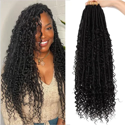 Vista 14 de Rastas Bohemias de Río Falsas de Cabello de Ganchillo para Mujeres Negras - 20 pulgadas Rastas de Diosa de Cabello de Ganchillo con Puntas Rizadas 8