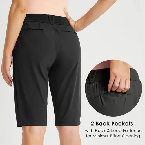 Vista 3 de BALEAF Bermudas largas de 13 pulgadas para mujer, longitud a la rodilla, senderismo, golf, secado rápido, cintura alta, elástico, resistente al agua