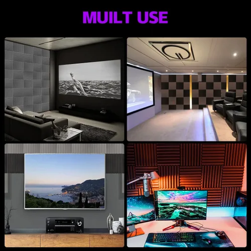 Vista 6 de Paquete de 12 paneles acústicos autoadhesivos, paneles de espuma acústica de 12 x 12 x 1 pulgadas, paneles de pared insonorizados de alta densidad