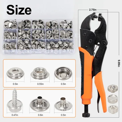 Vista 6 de AnnYun Kit de botones a presión, herramientas de cierre a presión resistentes, herramientas de cierre de tornillo incluidas, 1 alicates a presión