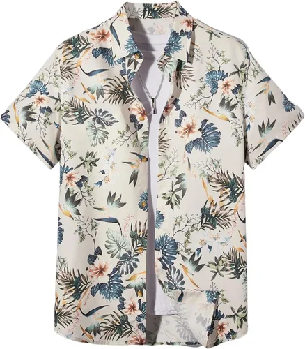 WDIRARA Camisa hawaiana de manga corta con botones para hombre, con estampado de gato, con bolsillo a rayas, casual, cuello