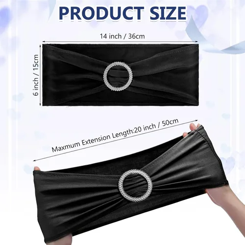 Vista 2 de Tegeme 80 bandas y lazos para silla, banda elástica de elastano con hebilla para bodas, banquetes de hotel, fiestas de cumpleaños y decoración a