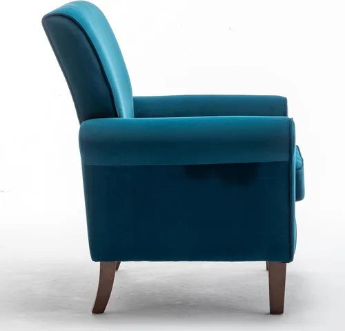 Vista 87 de Sillón clásico con marco de madera de abedul y cómodos reposabrazos enrollados, sillones para sala de estar, dormitorio y decoración de oficina