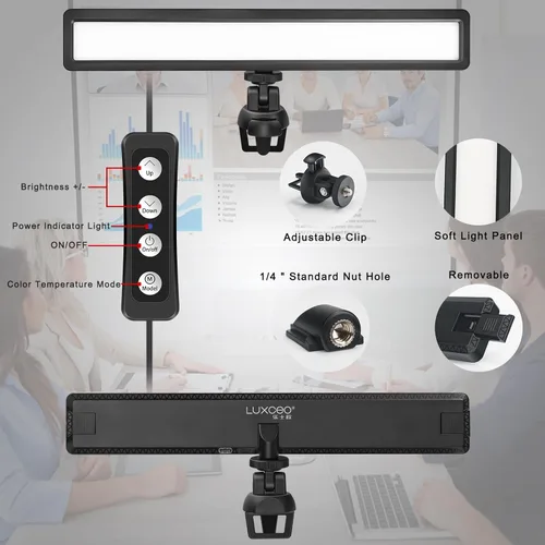 Vista 7 de luxceo Iluminación de videoconferencia, luz de zoom para trabajo remoto, iluminación de cámara web para laptop, llamadas de zoom, transmisión