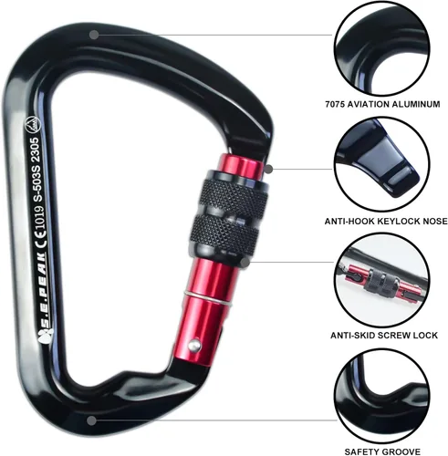 Vista 4 de SEPEAK UIAA - Mosquetón de escalada con bloqueo de 30 kN, clip profesional para puerta de tornillo resistente para escalada al aire libre