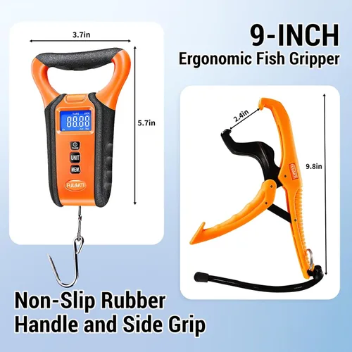 Vista 6 de Báscula de pescado digital impermeable flotante con estuche de transporte, báscula de pesaje de pesca con pinza de labio, pantalla LCD