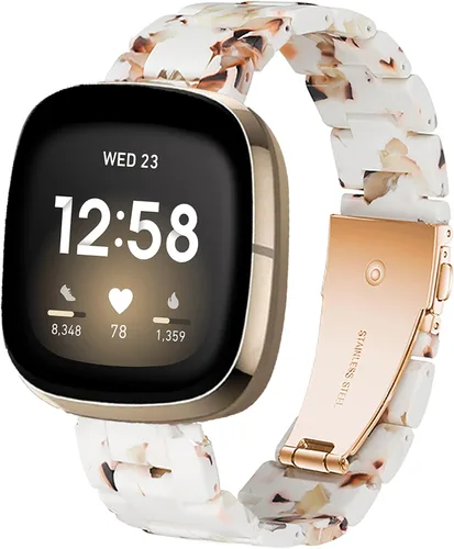 Vista 23 de Miimall Compatible con Fitbit Versa 3/Sense, bandas de resina para mujeres y hombres, correa de repuesto de acero inoxidable súper ligera