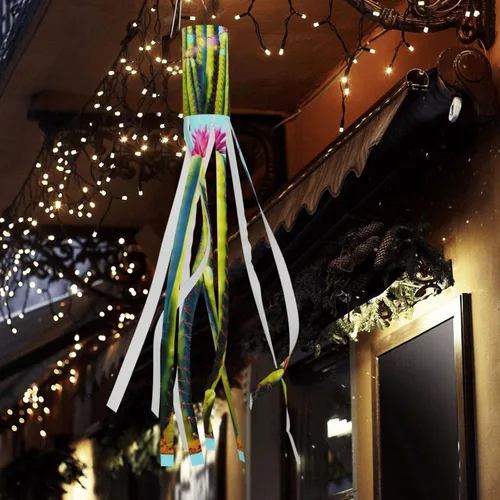 Vista 9 de Belleza Cactus - Calcetines de viento de Halloween con luces LED, decoración duradera para colgar, calcetines de viento para patio, decoración