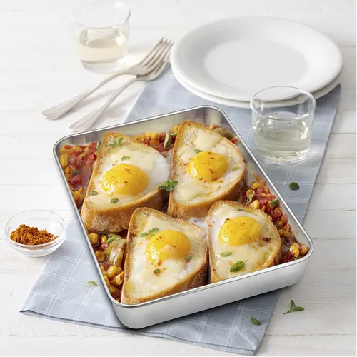 Vista 4 de P&P CHEF Sartén para lasaña de 9.3 pulgadas, bandeja de acero inoxidable para hornear, bandeja rectangular para brownie para hornear lasaña/carnes