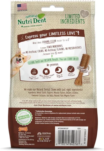 Vista 7 de Nylabone Nutri Dent Dog Dental Chews - Limpieza natural de dientes y ambientador de aliento - Golosinas dentales para perros - Sabor Filet Mignon