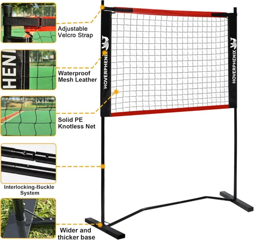 Vista 2 de Hoverphenix 10FT Mini Pickleball Net, 4FT Adjustable Height Dink Training Rebounder Net with Paddles Set of 2, Pickleballs and Carry Bag for Outdoor
