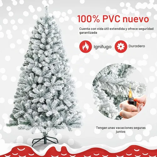 Vista 4 de COSTWAY Árbol de Navidad flocado de nieve de 6 pies, pino artificial con bisagras Blanco