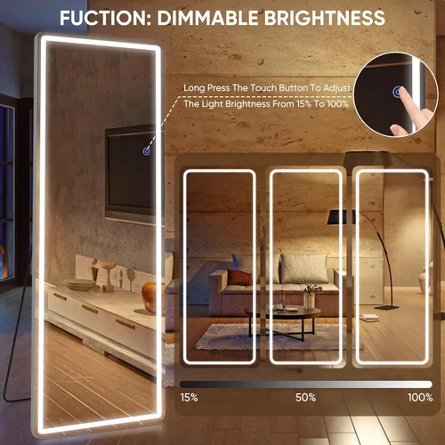 Vista 5 de Antok Espejo LED de longitud completa con luz, espejo iluminado de cuerpo completo de 58 x 18 pulgadas con soporte, regulable y iluminación de 3
