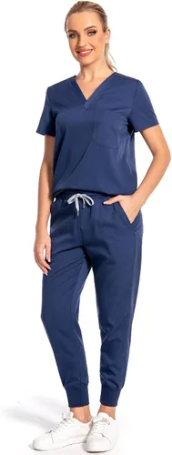 PuriPure Conjunto de ropa quirúrgica para mujer, uniforme de enfermera, pantalones deportivos clásicos con cuello en V y pantalones quirúrgicos,