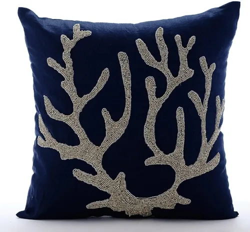 Vista 30 de The HomeCentric Fundas de almohada decorativas azules de 12 x 12 pulgadas (11.8 x 11.8 in), acolchadas de jacquard y almohadas bordadas para sofá