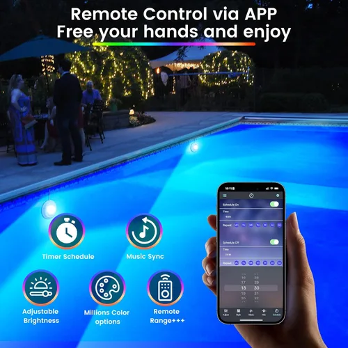 Vista 6 de LyLmLe Luces LED de piscina para piscinas sobre el suelo con control de aplicación, luces magnéticas inteligentes de piscina de 10 W