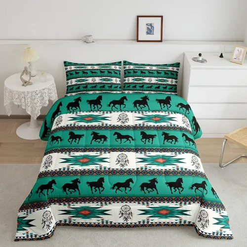 Vista 20 de Feelyou Juego de ropa de cama azteca, tamaño individual, juego de edredón con estampado azteca del suroeste del suroeste, edredón bohemio de vaquera