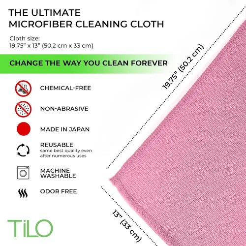 Vista 5 de TILO - Paño de limpieza de microfibra, 19 x 13 pulgadas, ultraabsorbente, sin rayas, sin pelusas, paño de pulido reutilizable para polvo, grasa, Rosa