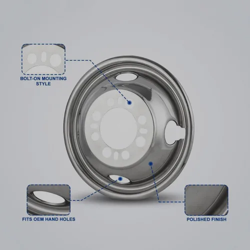 Vista 5 de 4 simuladores de ruedas dobles de acero inoxidable pulido de 16 pulgadas, 8 orejetas 4 orificios manuales tapacubos para Chevy GMC 3500 1974-2000