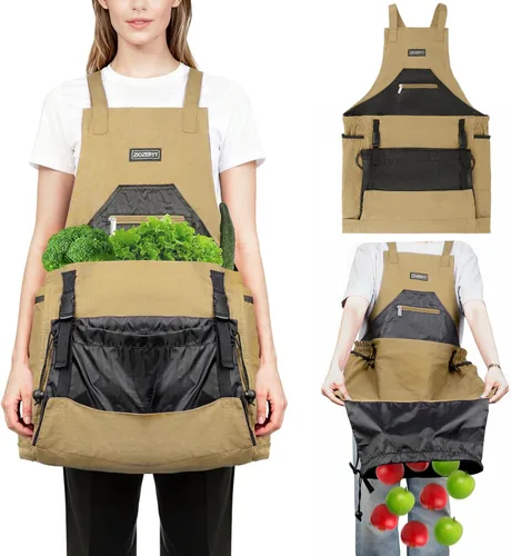 Delantal de jardín, delantales de cosecha con bolsillos para mujeres y hombres, cinturón de herramientas de jardinería de lona, regalos de