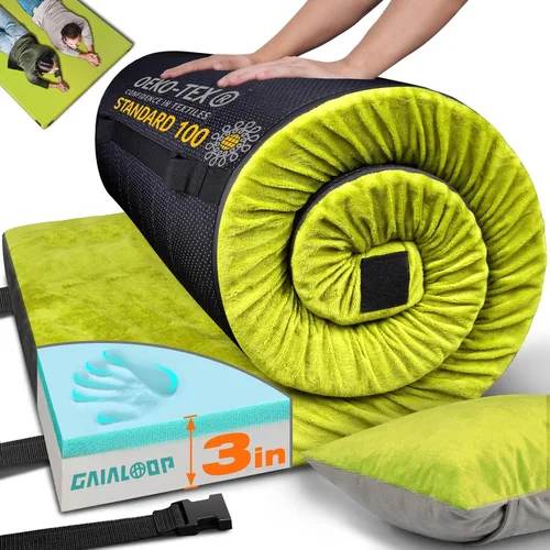 Vista 38 de GAIALOOP Colchón de Espuma Viscoelástica de 3 Pulgadas para Acampar, Almohadilla de Dormir de Doble Capa Gruesa para Coche, Tienda, Cama