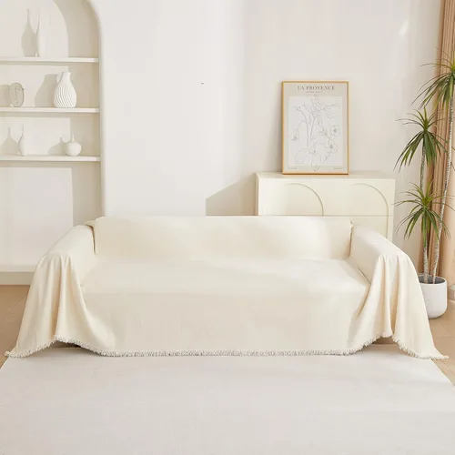 Vista 8 de MYSKY HOME Funda para Sofá de 3 Cojines con Borla, Fundas de Sofá de Chenille Fundas para Sofá, Fundas para Seccional en Forma de L Protector