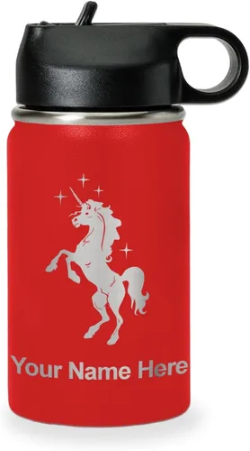 Vista 57 de LaserGram Botella de agua de doble pared abatible de 12 onzas con pajita, unicornio, grabado personalizado incluido (rosa)