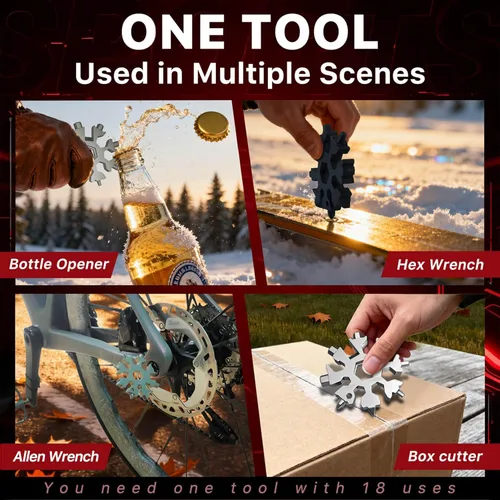 Vista 5 de Relleno de calcetines para hombres 2025 – Paquete de 2 herramientas múltiples de copo de nieve, multiherramienta de acero inoxidable 18 en 1