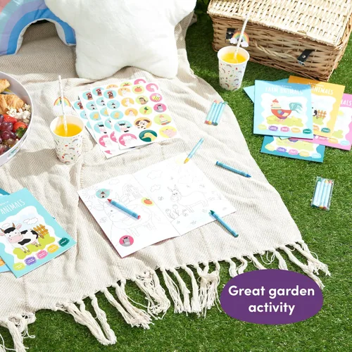 Vista 8 de THE TWIDDLERS - Paquete de 12 libros para colorear con 48 crayones y 216 calcomanías (animales de granja) - Mini libros para colorear para niños